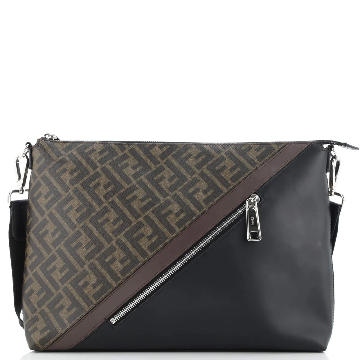 Front Zip Messenger Zucca Coated Canvas and Leather Large - Deep Luxury