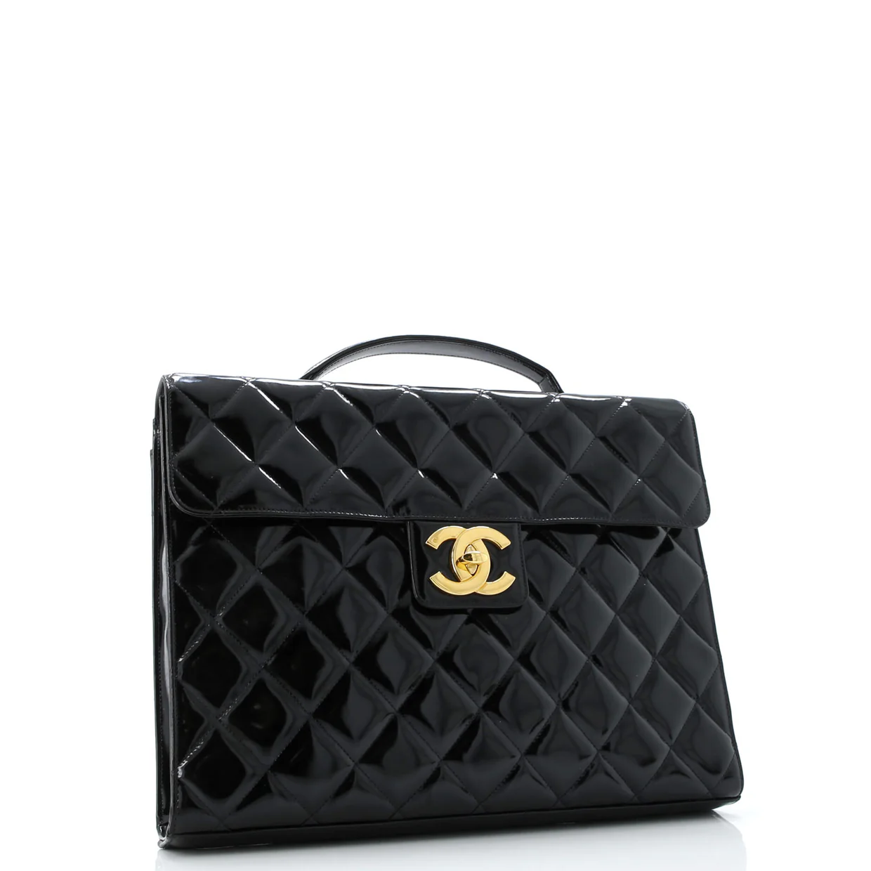 Vintage CC Briefcase Quilted Patent Large - Deep Luxury