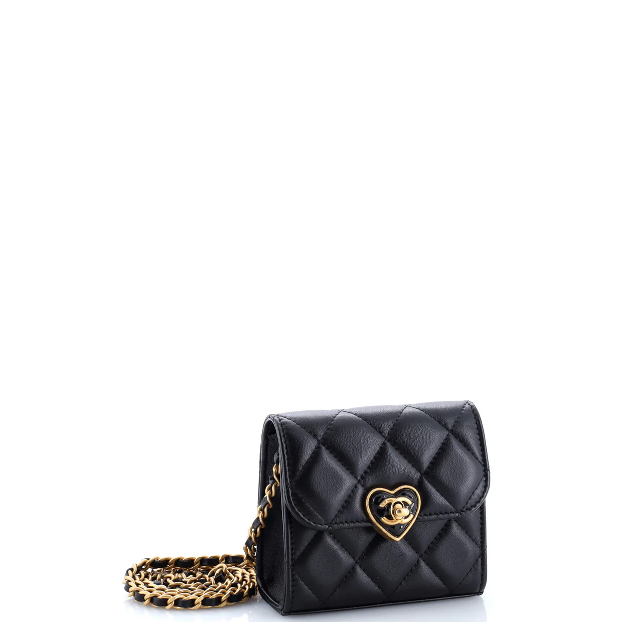 Coco Love CC Heart Clutch with Chain Quilted Lambskin Mini - Deep Luxury