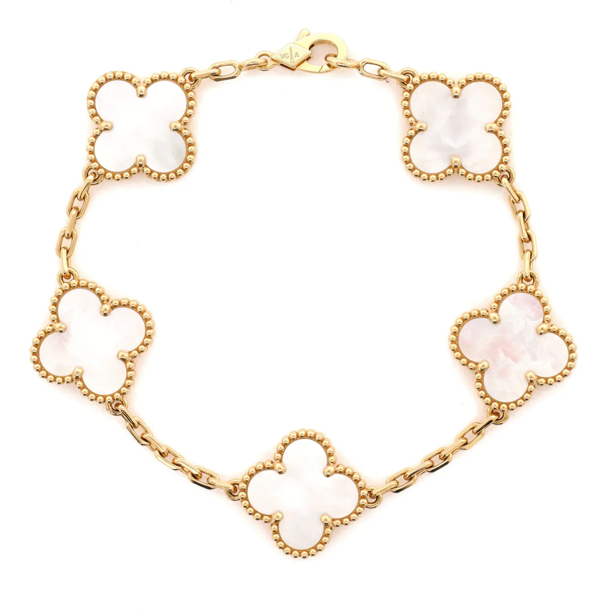 Vintage Alhambra 5 Motifs Bracelet 18K Yellow Gold and Mother of Pearl - Deep Luxury