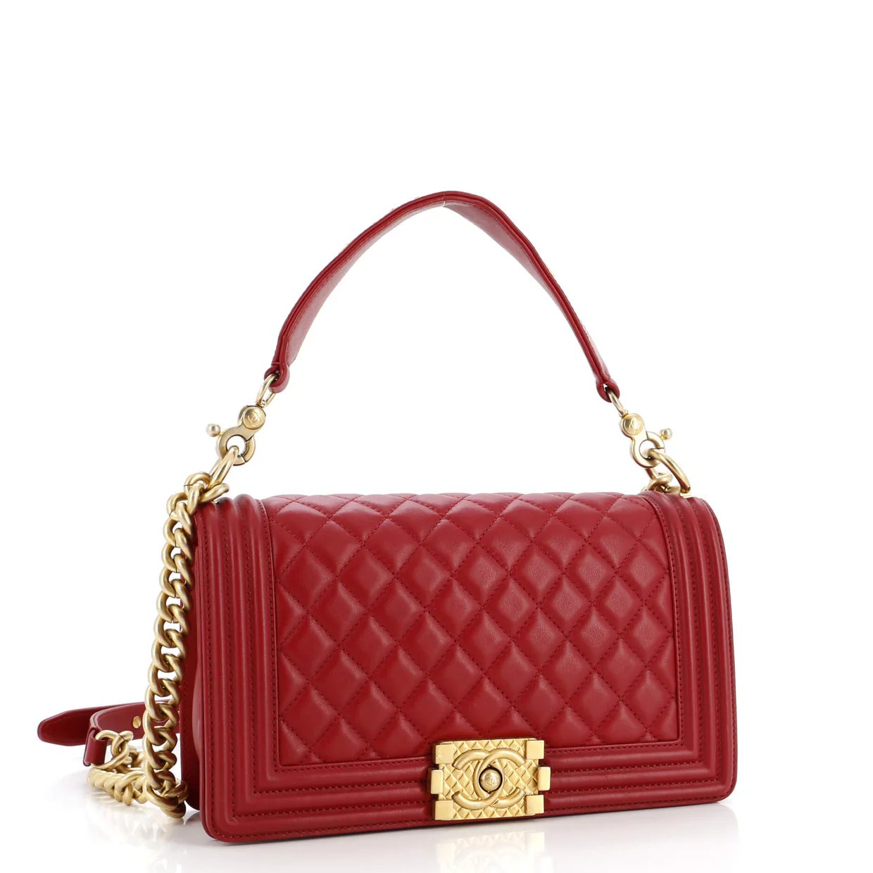 Logo Top Handle Boy Flap Bag Quilted Calfskin Old Medium - Deep Luxury