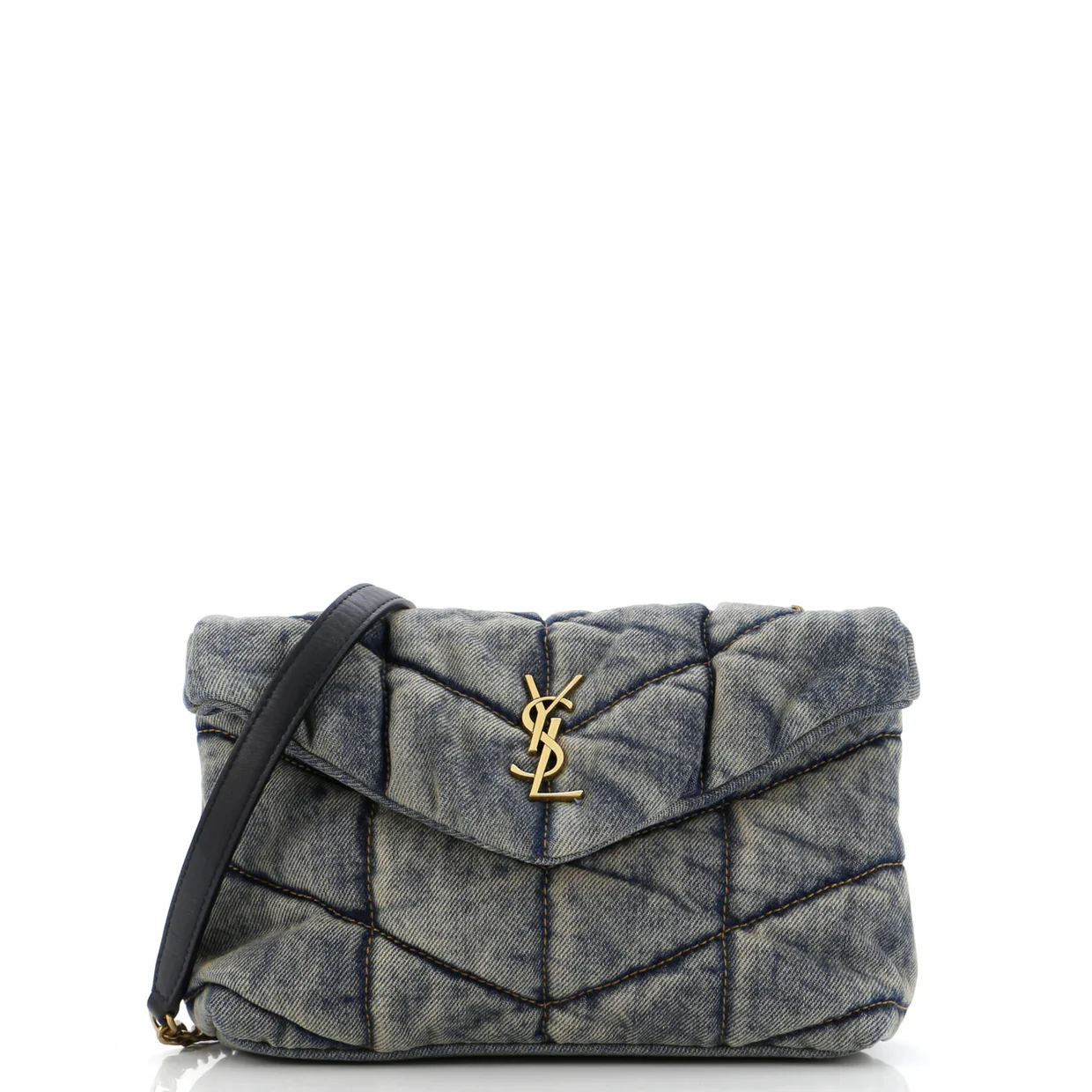 Loulou Puffer Shoulder Bag Quilted Vintage Denim Mini - Deep Luxury