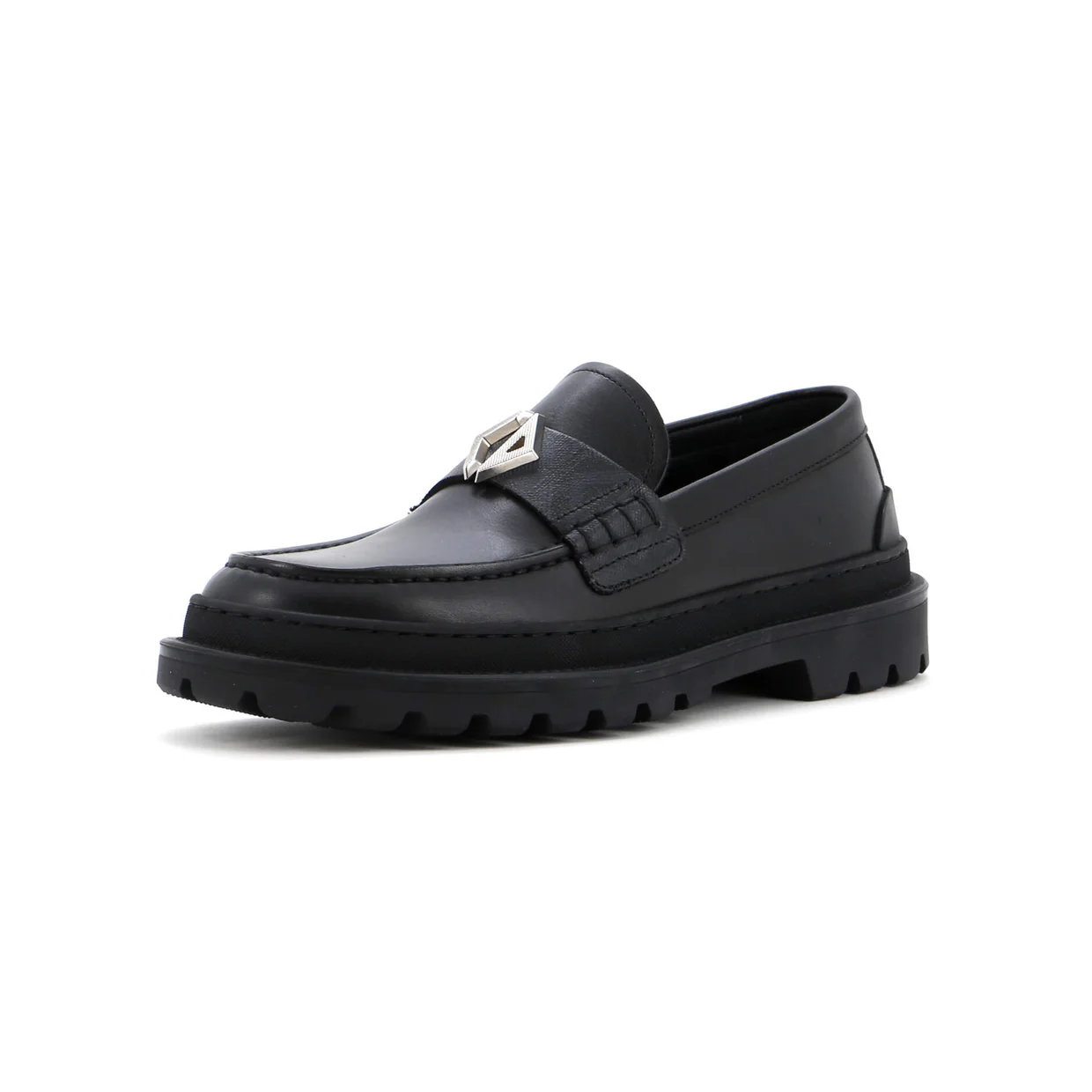 Men's Logo Plaque Loafers Leather with CD Diamond Coated Canvas - Deep Luxury