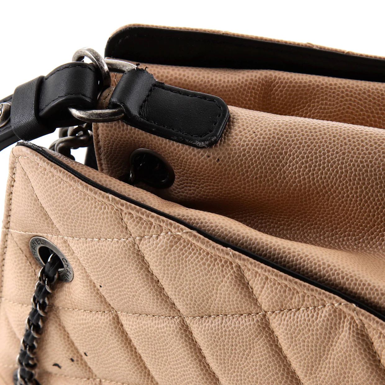 Top Handle CC Drawstring Bucket Bag Quilted Caviar Small - Deep Luxury