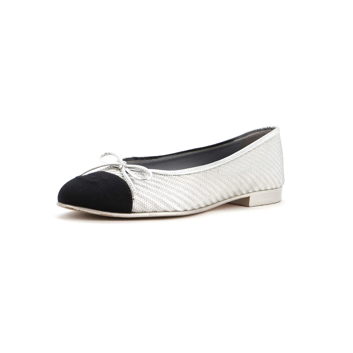 Women's CC Cap Toe Bow Ballerina Flats Woven Fabric with Grosgrain - Deep Luxury