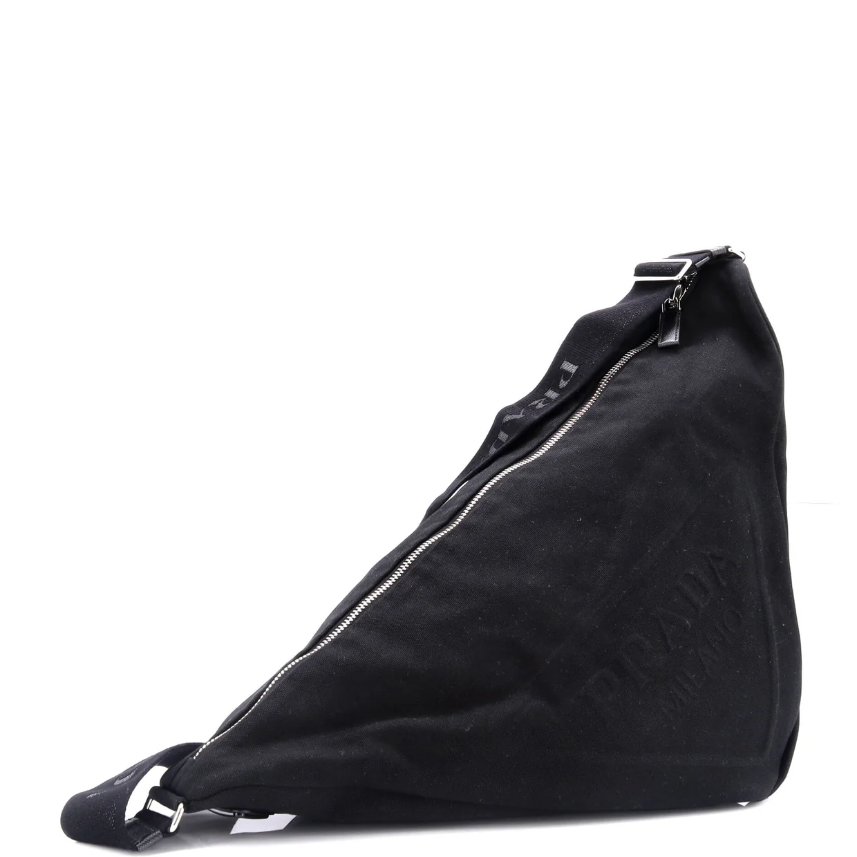 Triangle Logo Zip Crossbody Bag Embossed Canvas Large - Deep Luxury