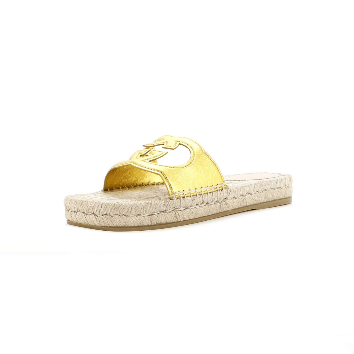 Women's Interlocking G Cut-Out Espadrille Slide Sandals Leather - Deep Luxury