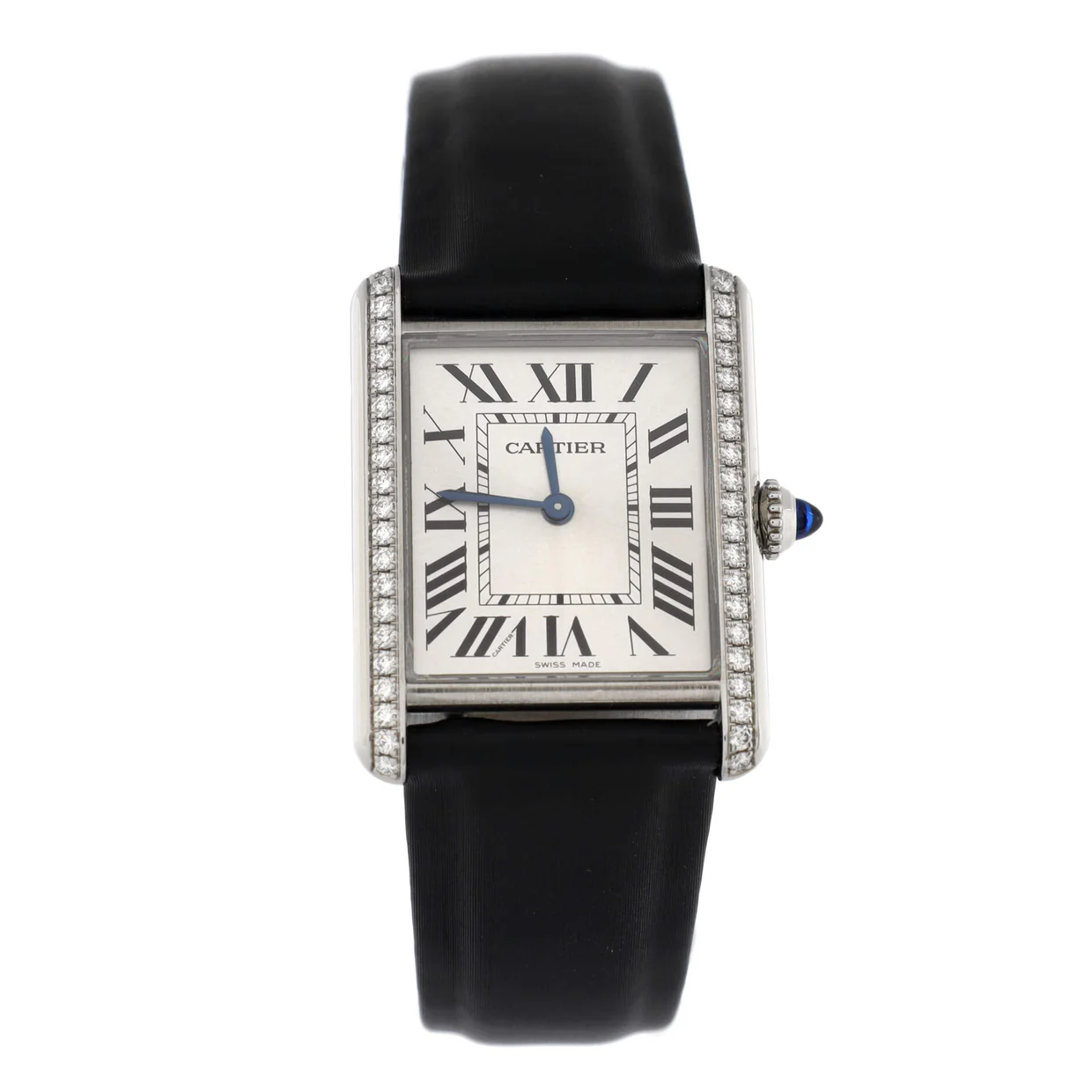 Must de Cartier Tank Quartz Watch Stainless Steel and Satin with Diamond Bezel 25 - Deep Luxury