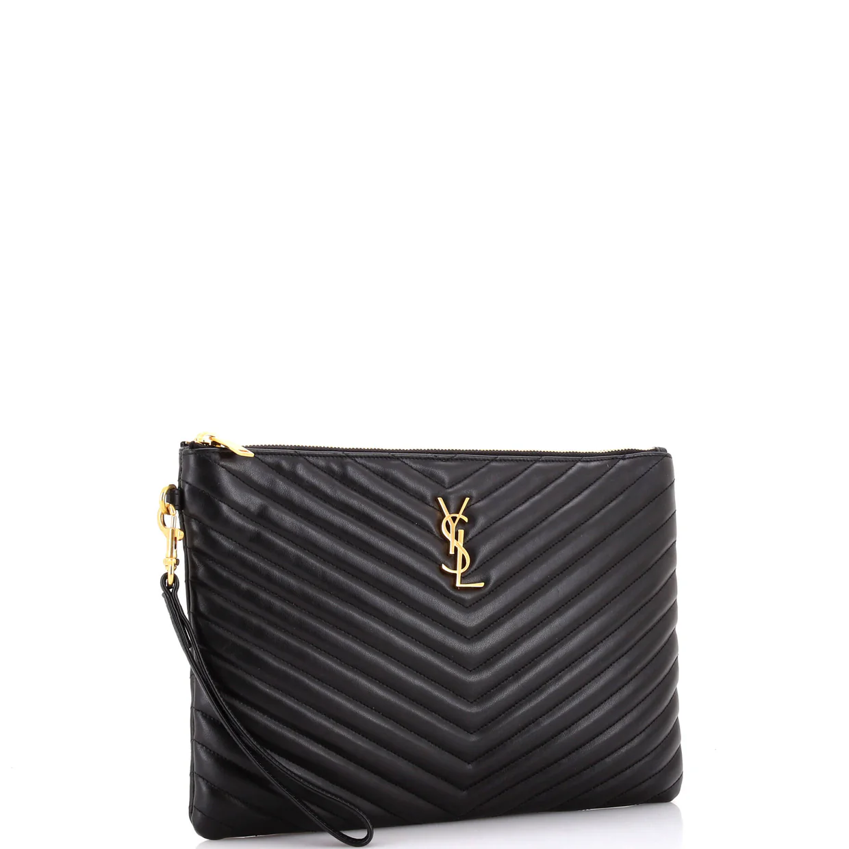 Classic Monogram Wristlet Pouch Matelasse Chevron Leather Medium - Deep Luxury