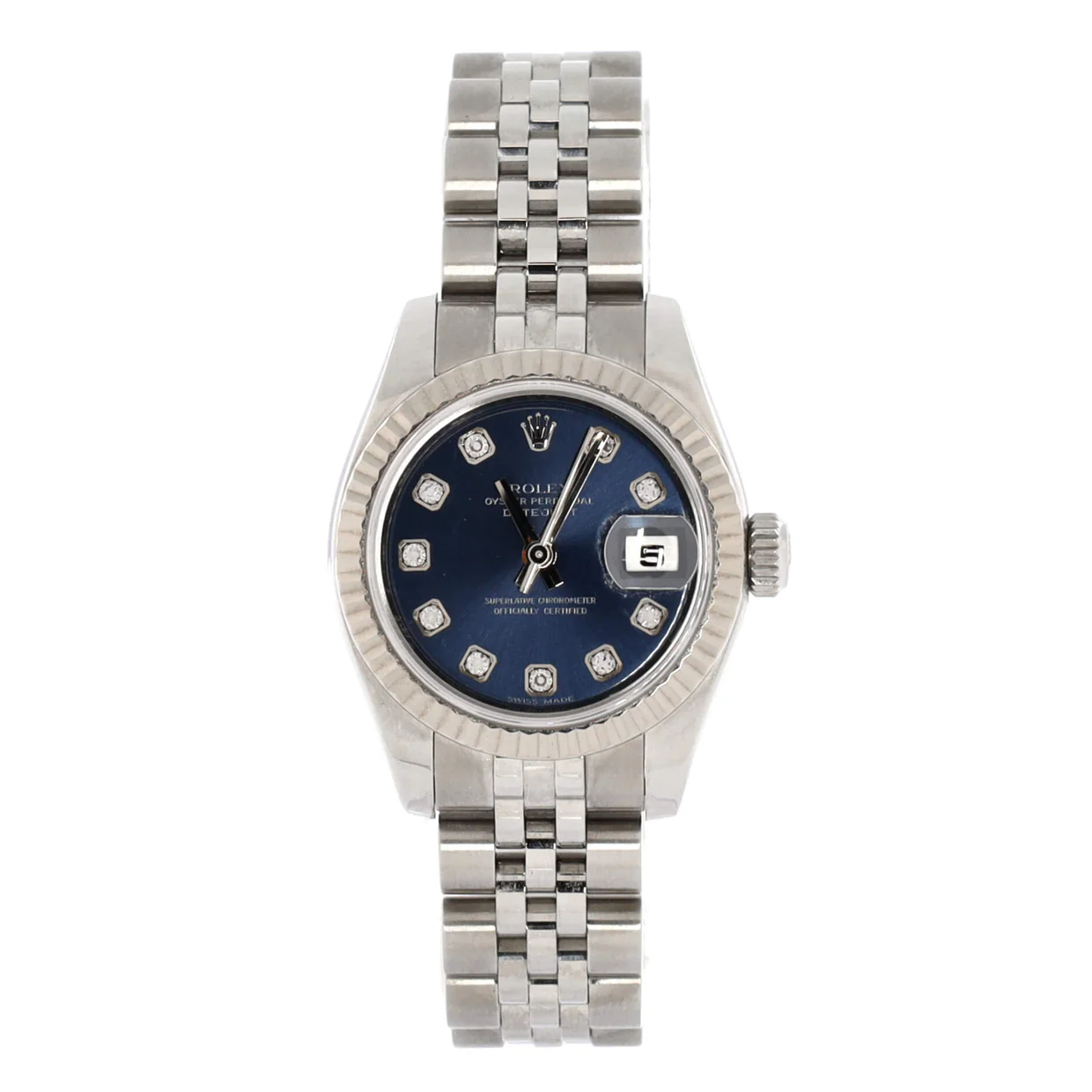 Oyster Perpetual Datejust Automatic Watch Stainless Steel and White Gold with Diamond Markers 26 - Deep Luxury
