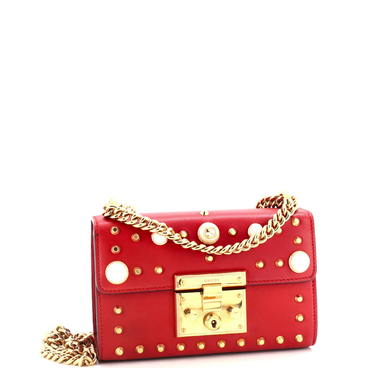 Pearly Padlock Shoulder Bag Studded Leather Small - Deep Luxury