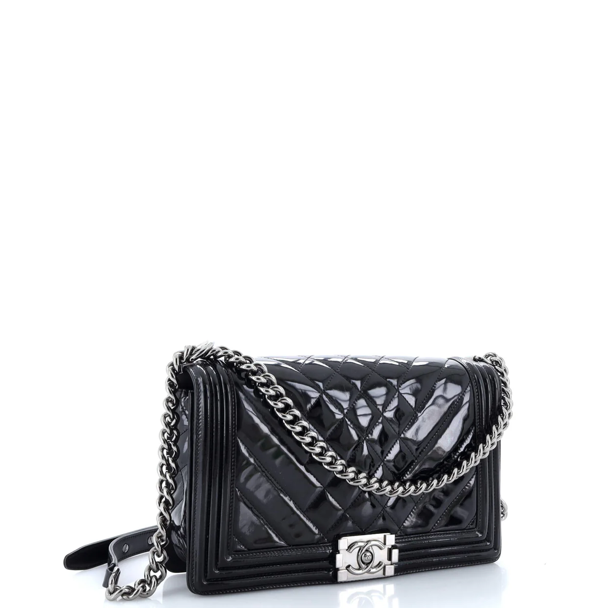 Boy Flap Bag Chevron Patent New Medium - Deep Luxury