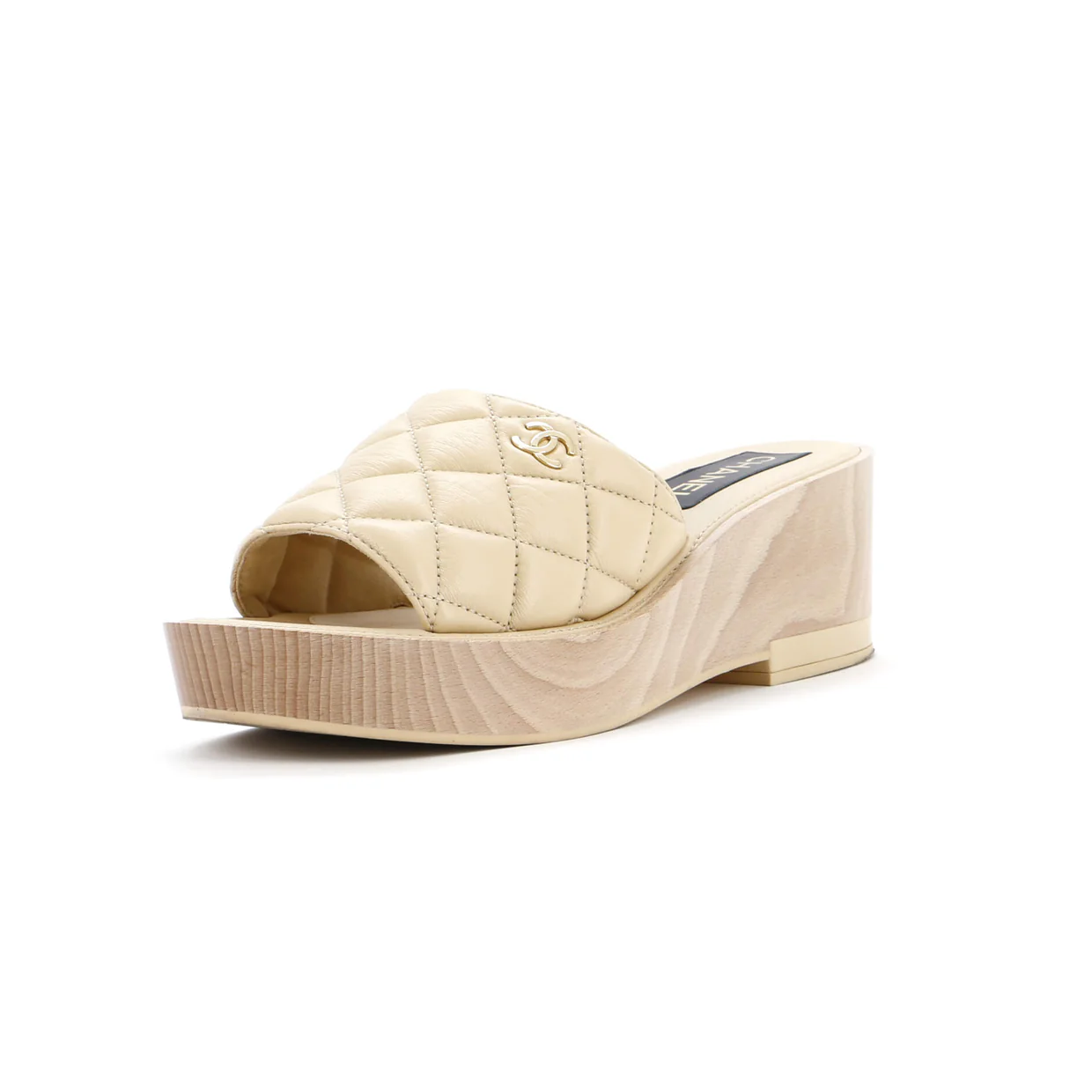 Women's Open Toe Platform Sandals Quilted Leather and Wood - Deep Luxury