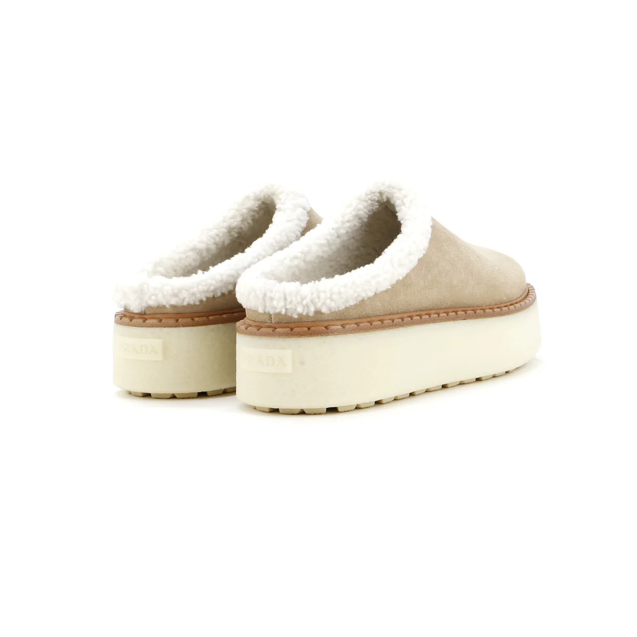 Women's Triangle Logo Platform Mules Suede with Shearling - Deep Luxury
