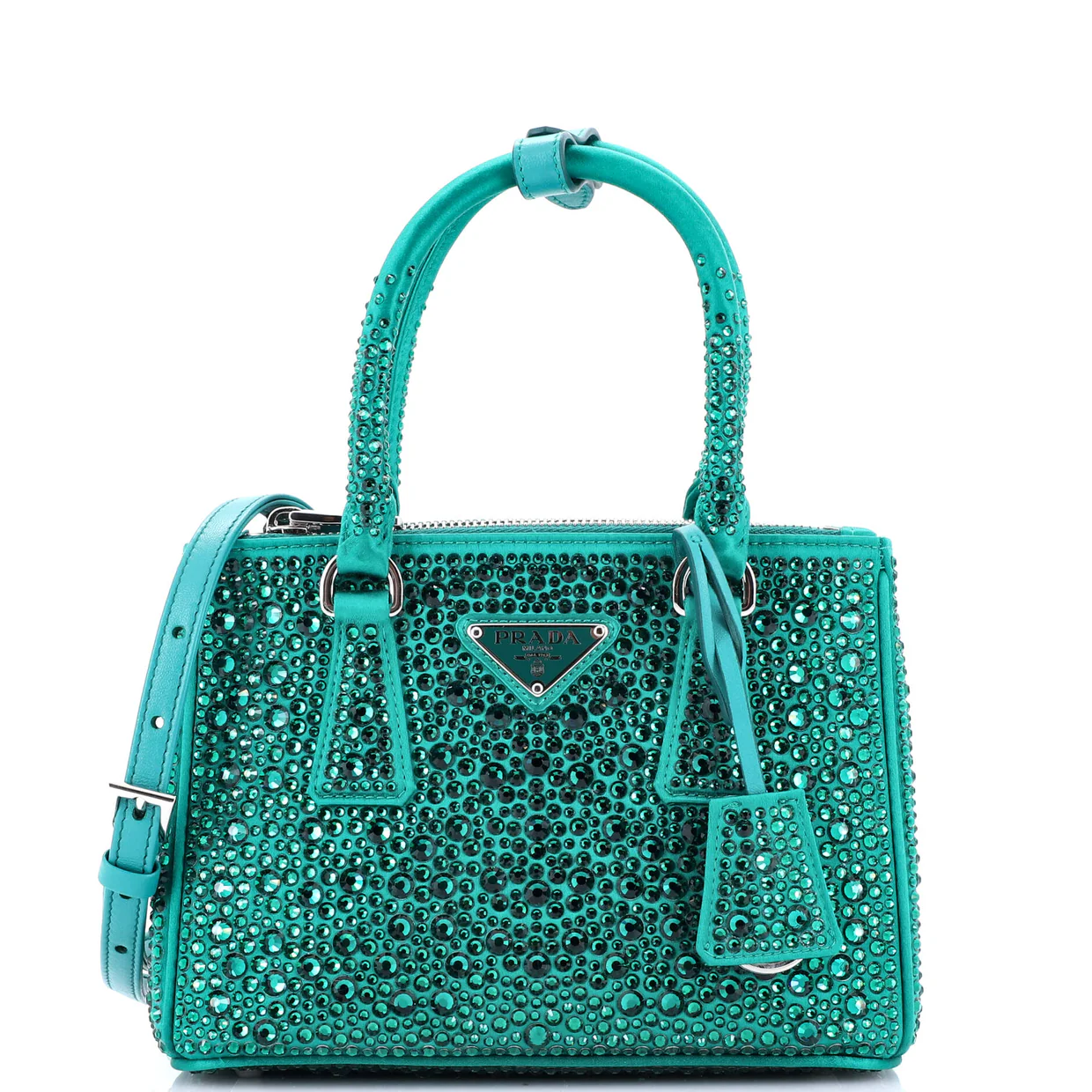 Galleria Double Zip Tote Crystal Embellished Satin Mini - Deep Luxury