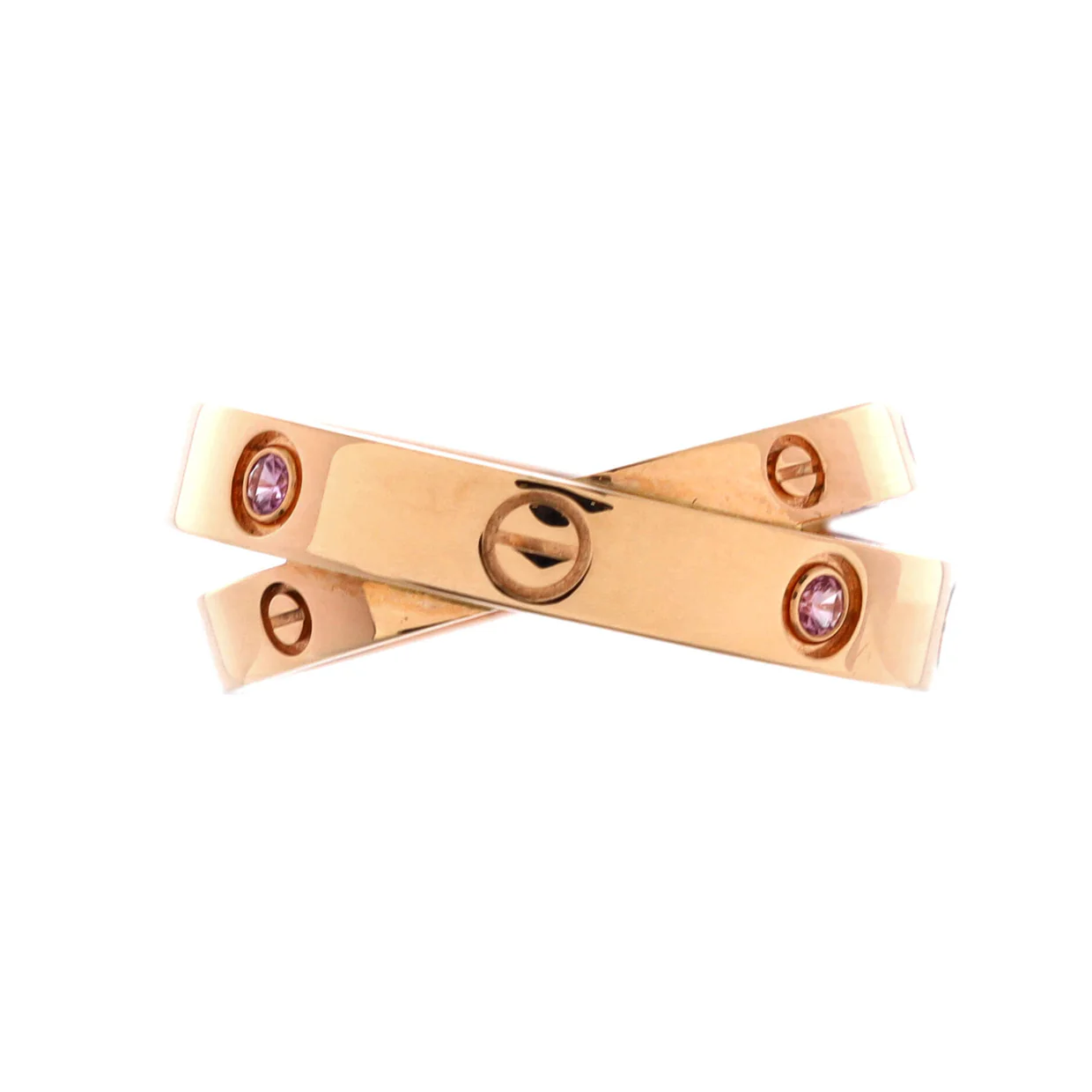 Love Double Ring 18K Rose Gold with Pink Sapphires and Diamonds - Deep Luxury