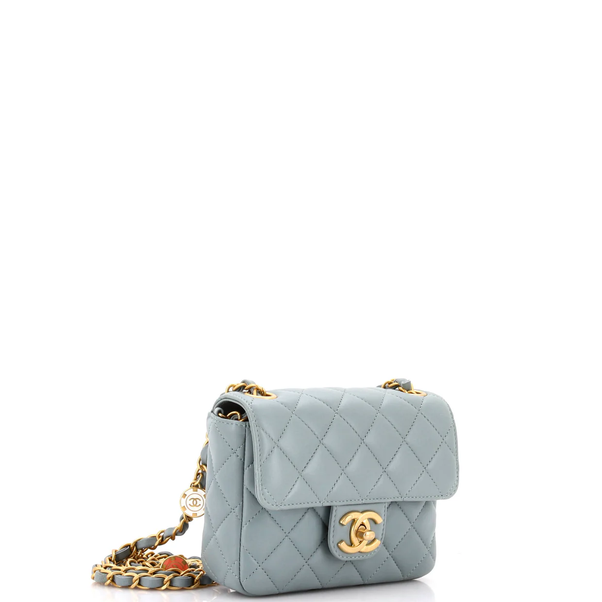 Casino Royale Charms Square Flap Bag Quilted Lambskin with Enamel Mini - Deep Luxury