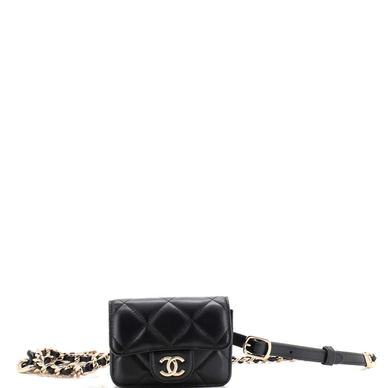 Resin Elegant Chain Flap Belt Bag Quilted Lambskin Mini - Deep Luxury