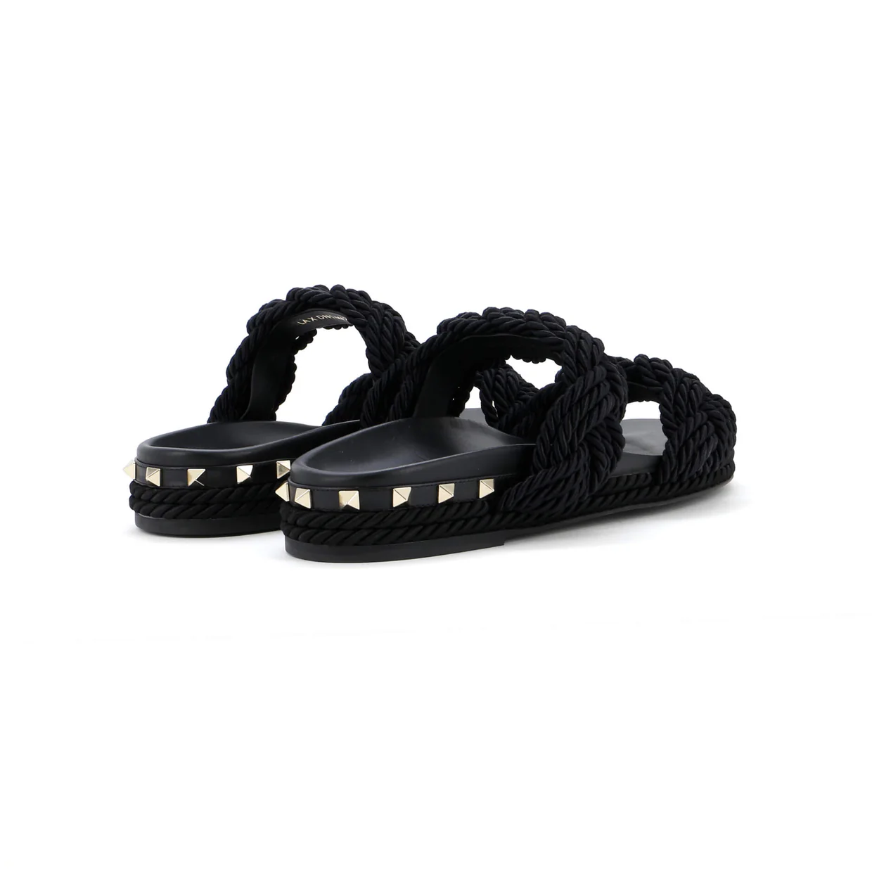 Women's Rockstud Slide Sandals Rope with Leather - Deep Luxury