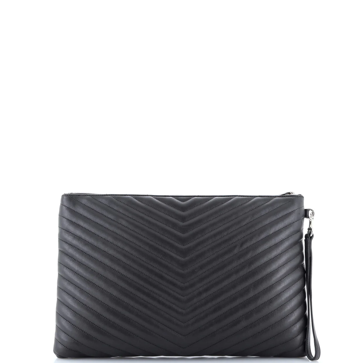 Classic Monogram Wristlet Pouch Matelasse Chevron Leather Large - Deep Luxury