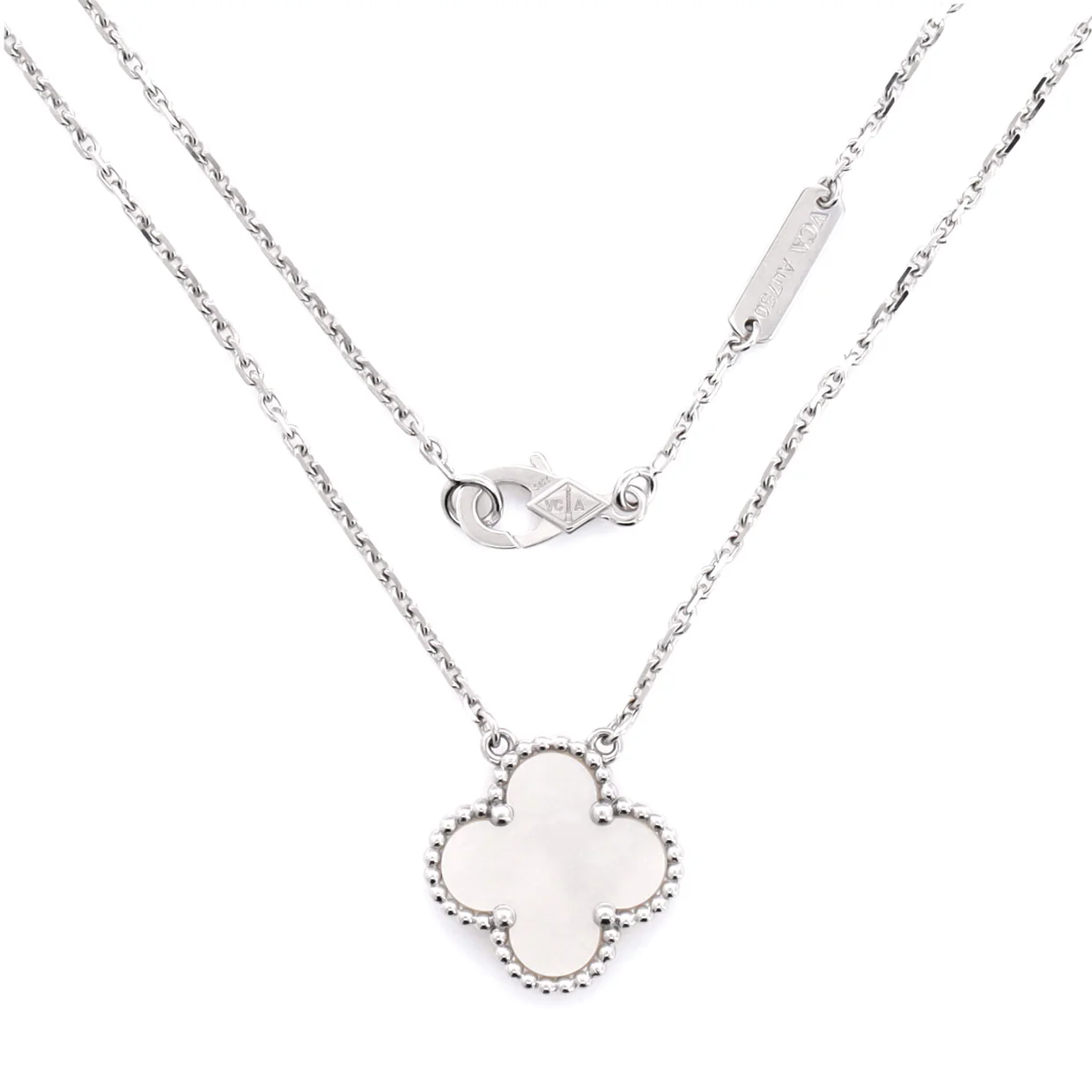 Vintage Alhambra Pendant Necklace 18K White Gold and Mother of Pearl - Deep Luxury