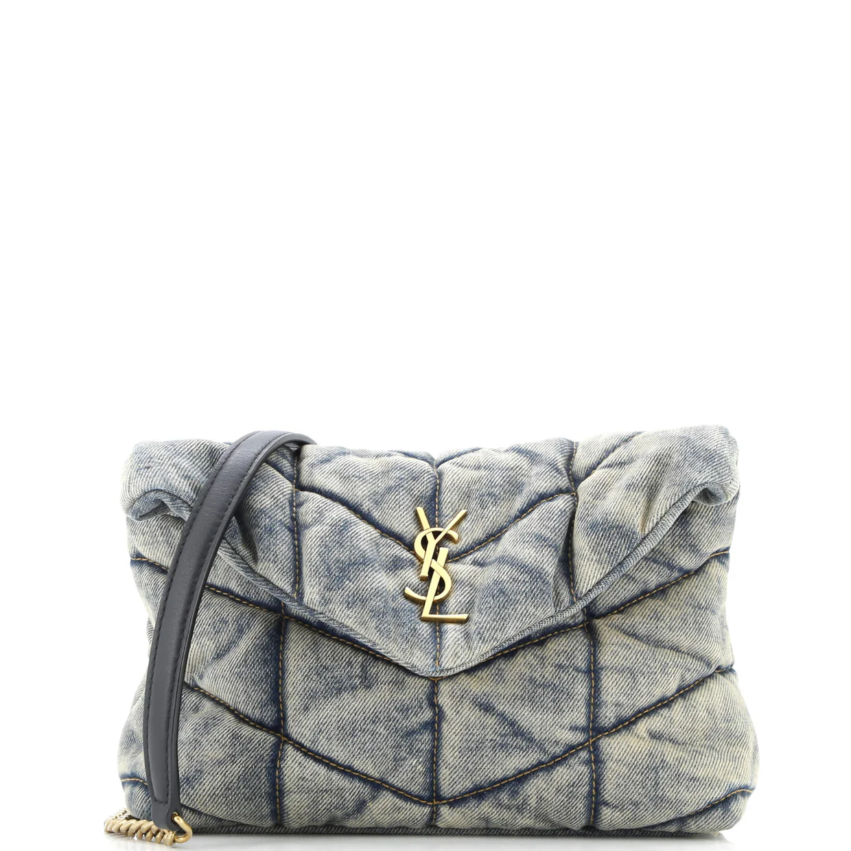 Loulou Puffer Shoulder Bag Quilted Vintage Denim Mini - Deep Luxury