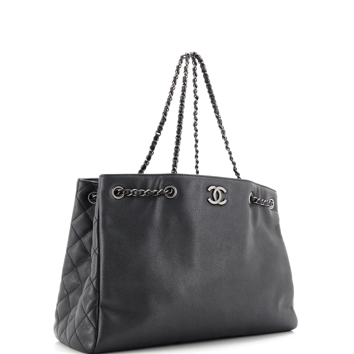 Woven Chain Shopping Tote Caviar Large - Deep Luxury