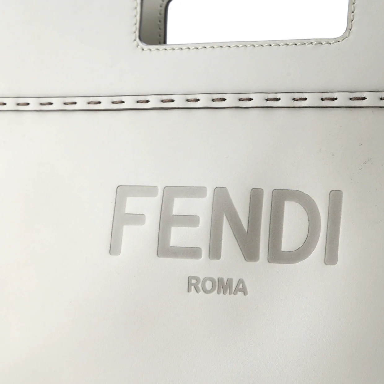 Logo Cut-Out Handle Shopper Tote Embossed Leather Mini - Deep Luxury