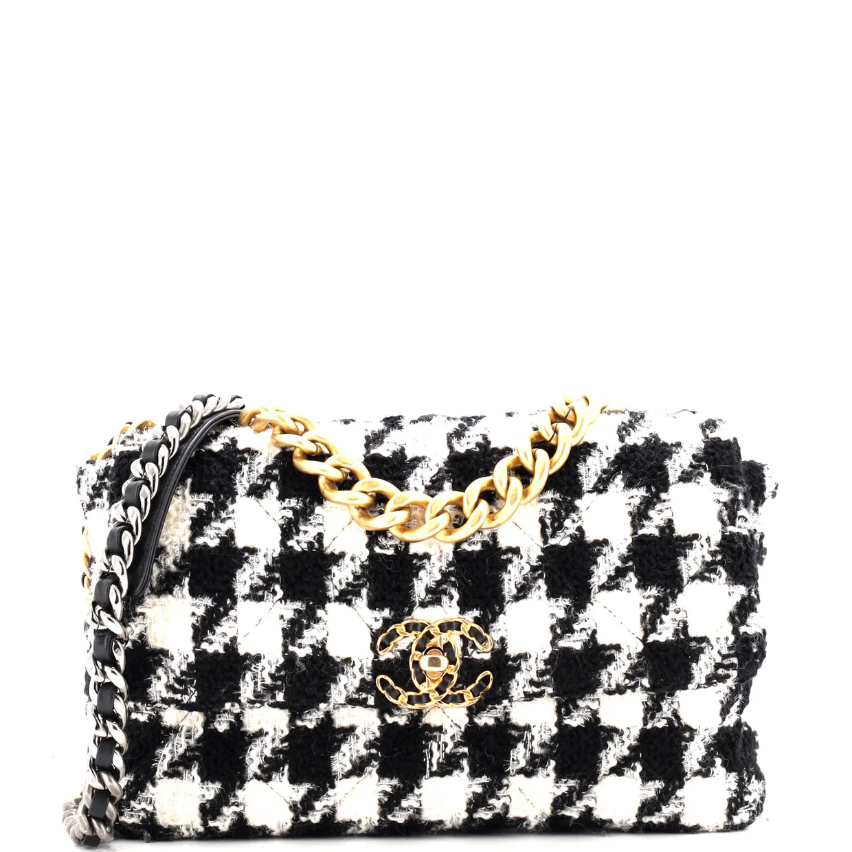 19 Flap Bag Quilted Houndstooth Tweed and Ribbon Large - Deep Luxury