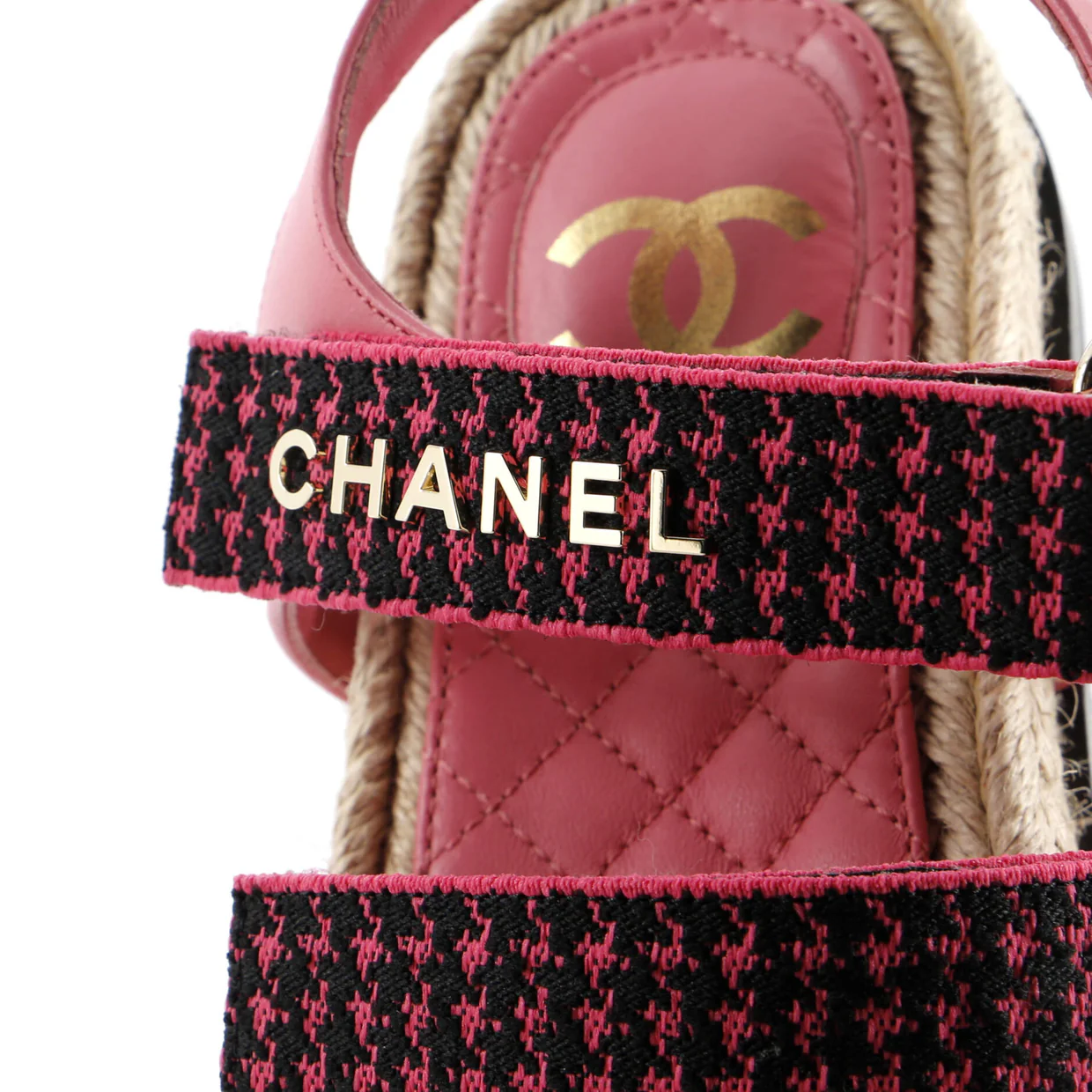 Women's Logo Triple Strap Velcro Espadrille Sandals Fabric and Leather - Deep Luxury