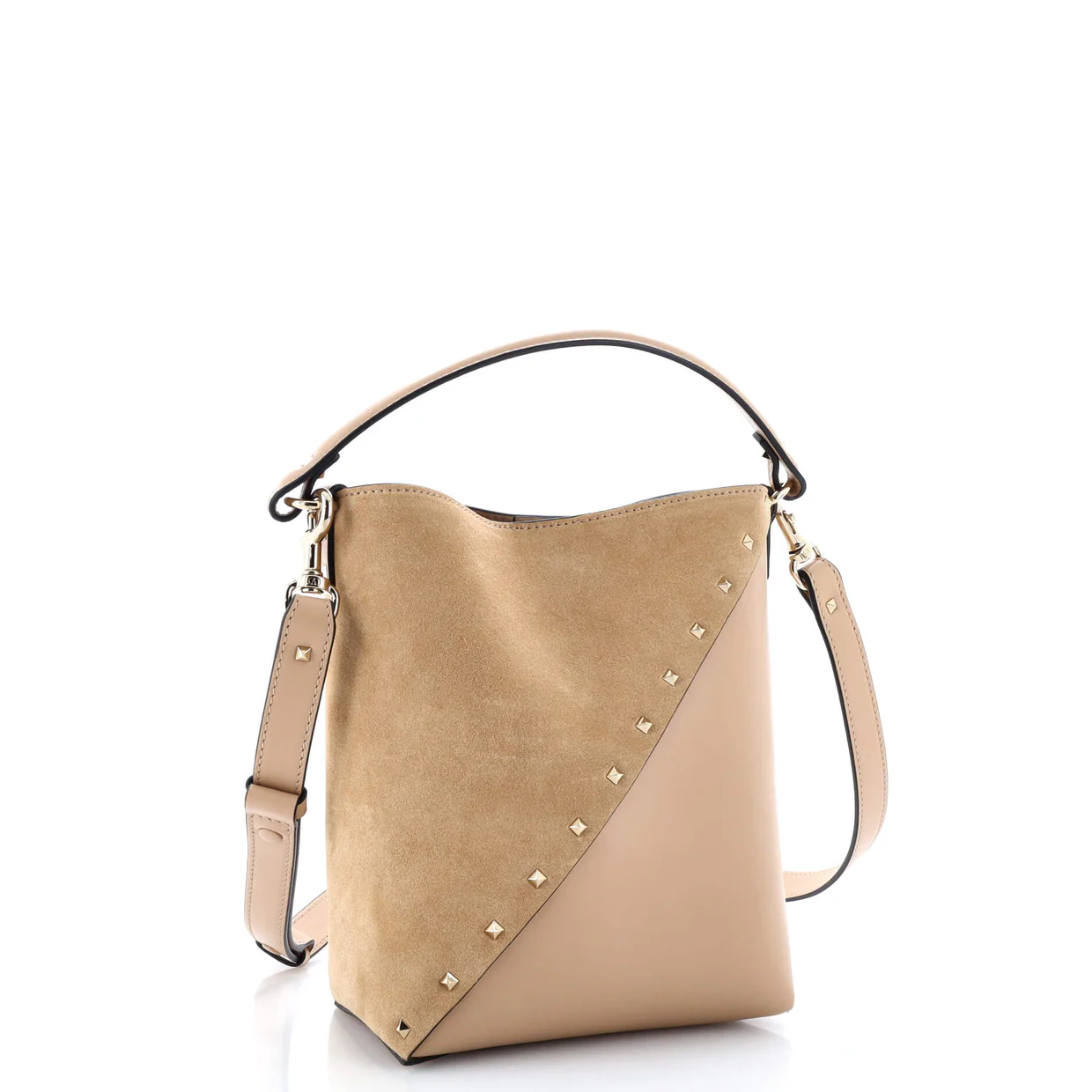 Rockstud Wispy Bucket Bag Leather and Suede Small - Deep Luxury