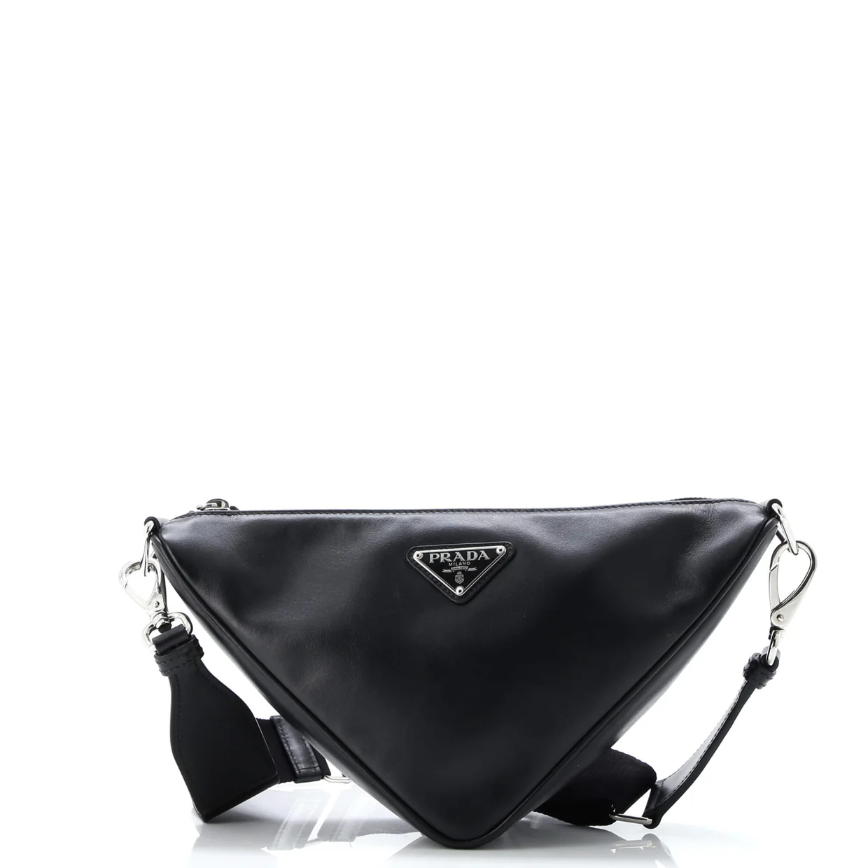 Triangle Logo Zip Crossbody Bag Soft Leather Small - Deep Luxury