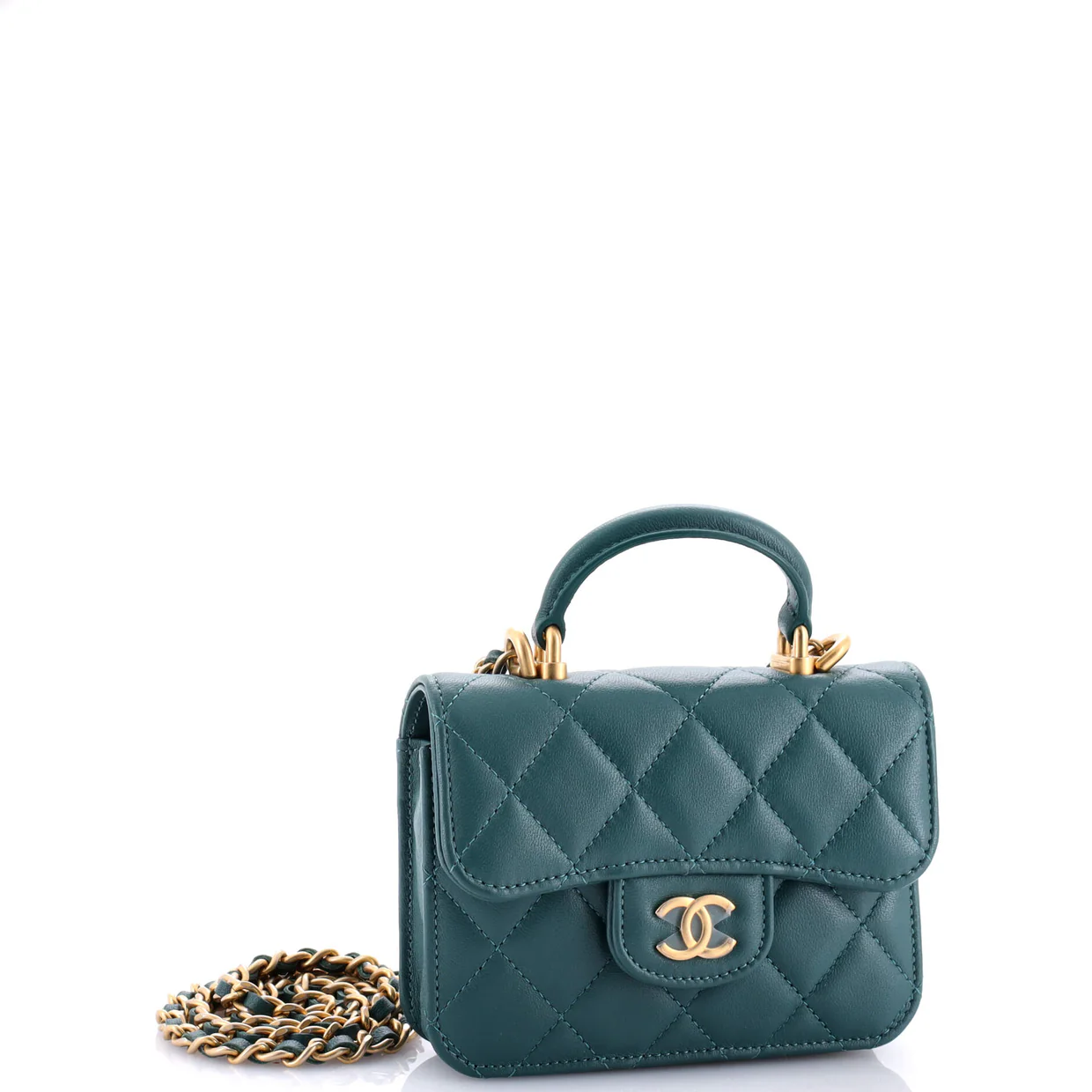 Top Handle Flap Coin Purse with Chain Quilted Lambskin - Deep Luxury