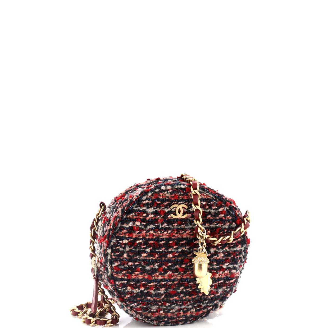 Round Clutch with Chain Quilted Tweed Mini - Deep Luxury