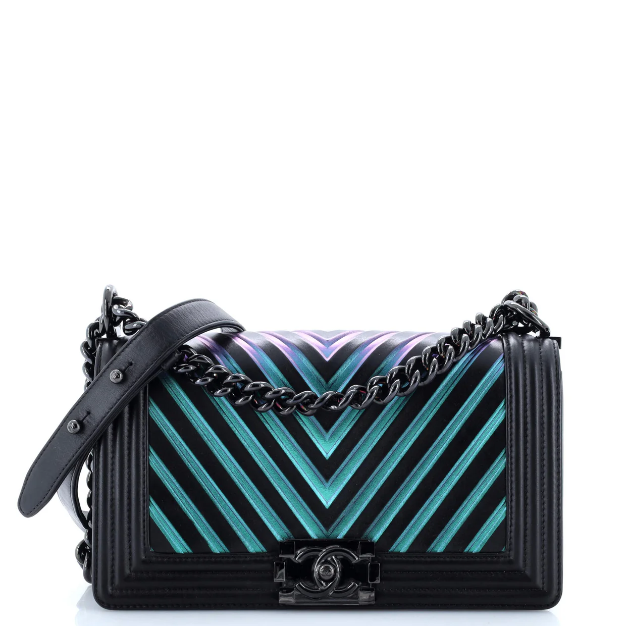 Boy Flap Bag Chevron Painted Calfskin Old Medium - Deep Luxury