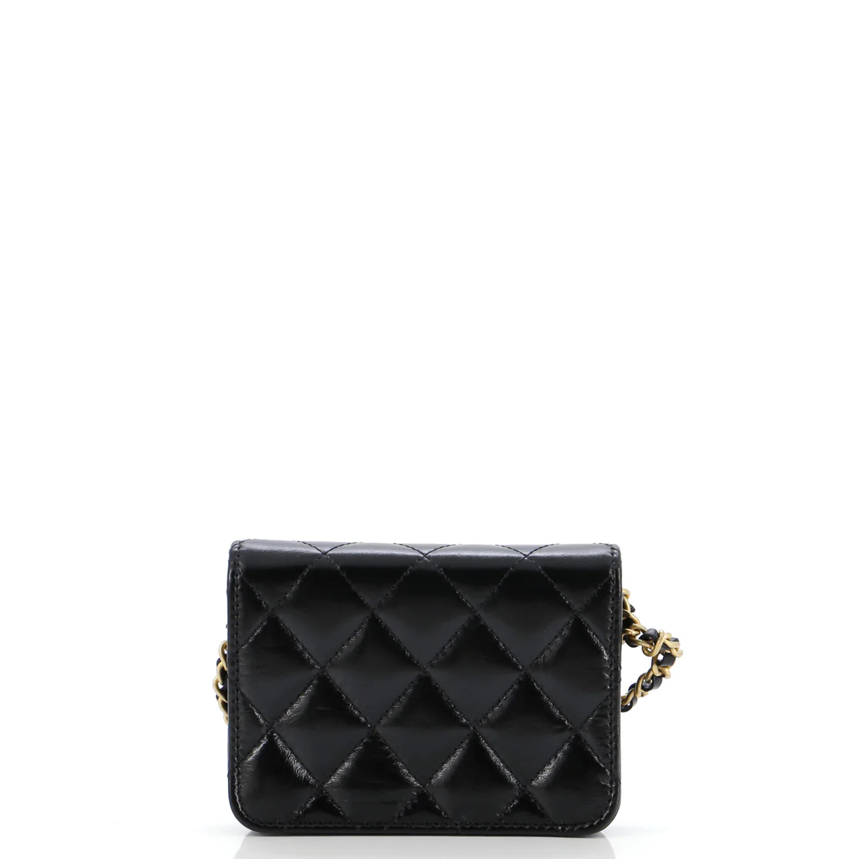 Textured CC Card Holder on Chain Quilted Shiny Calfskin - Deep Luxury