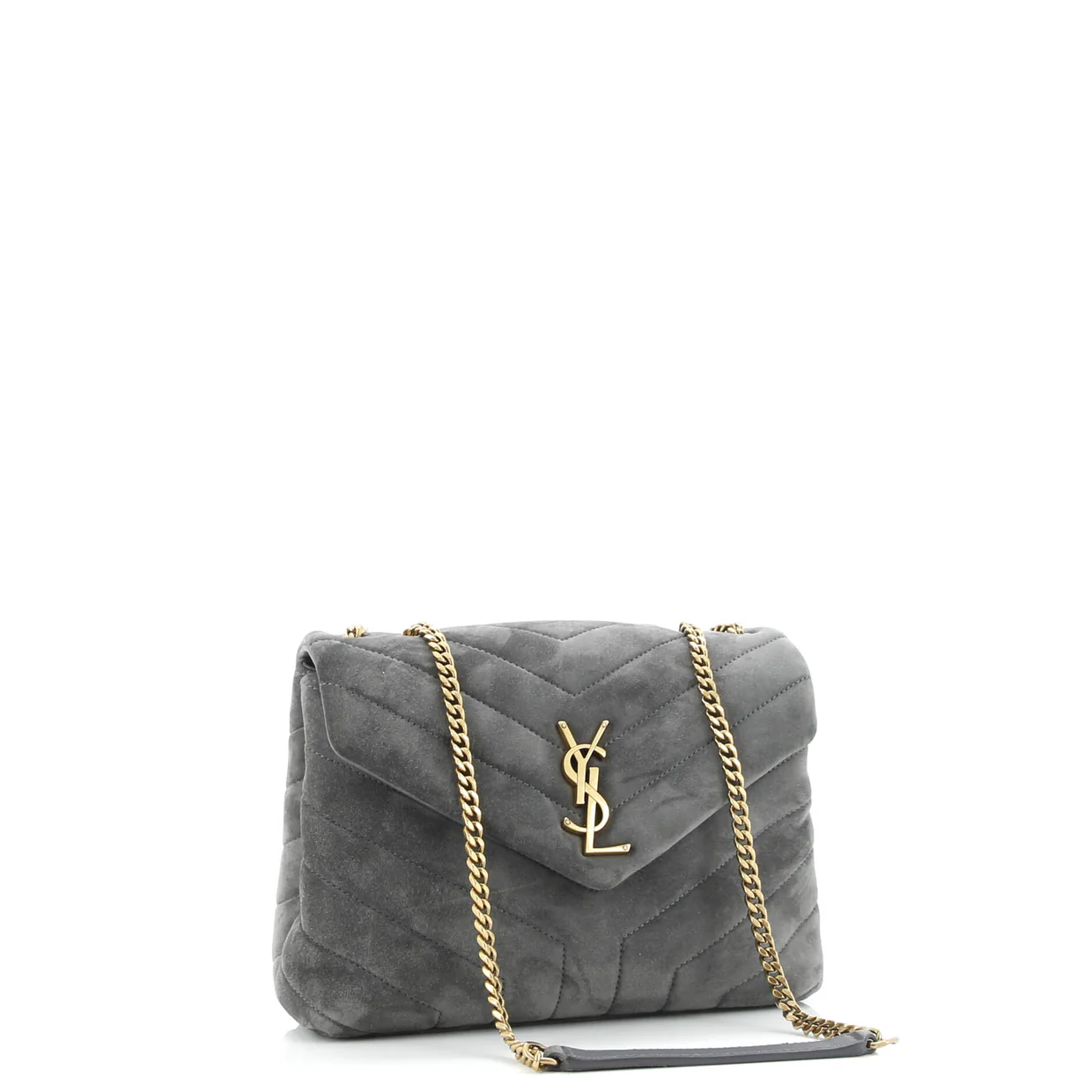 Loulou Shoulder Bag Matelasse Chevron Suede Small - Deep Luxury