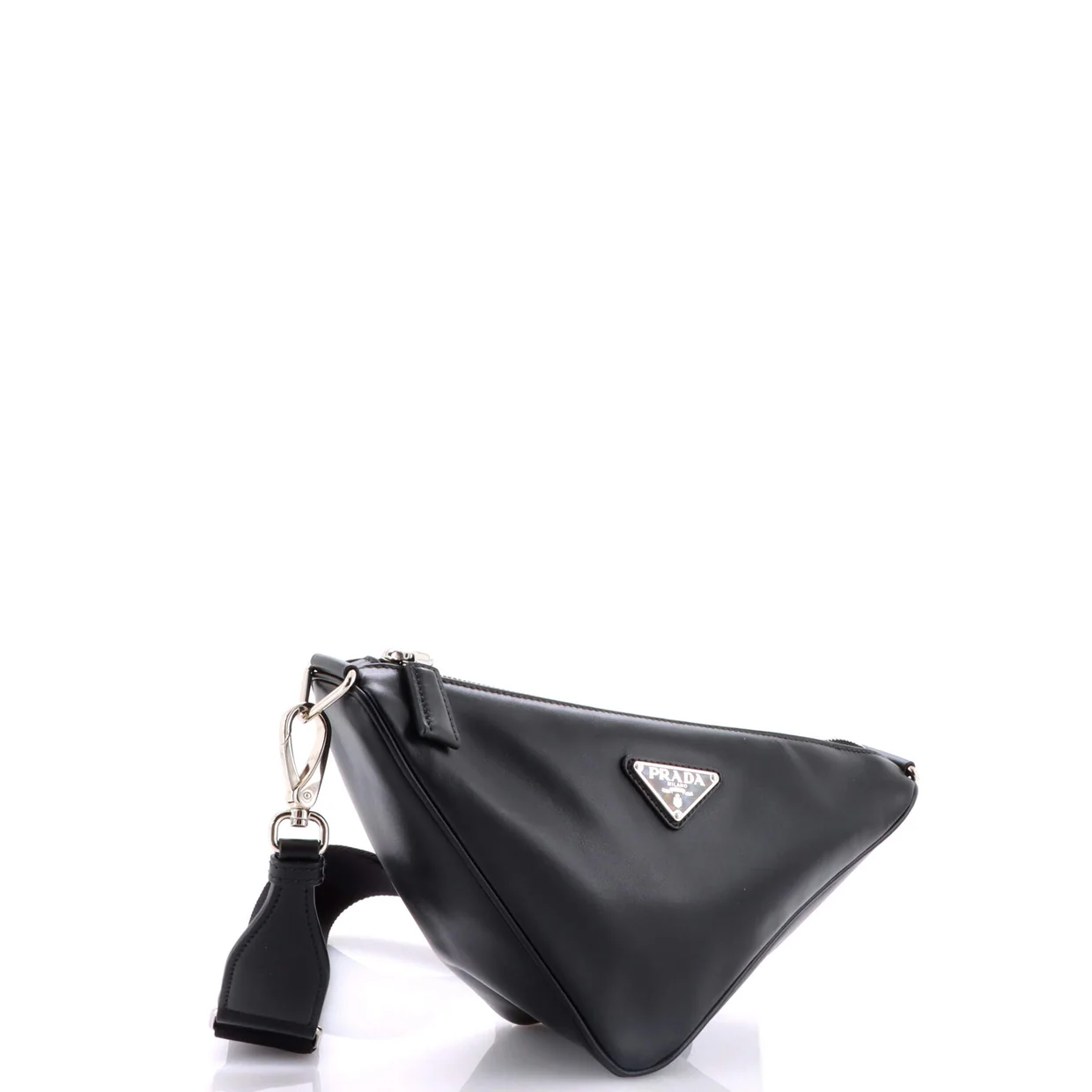 Triangle Logo Zip Crossbody Bag Soft Leather Small - Deep Luxury