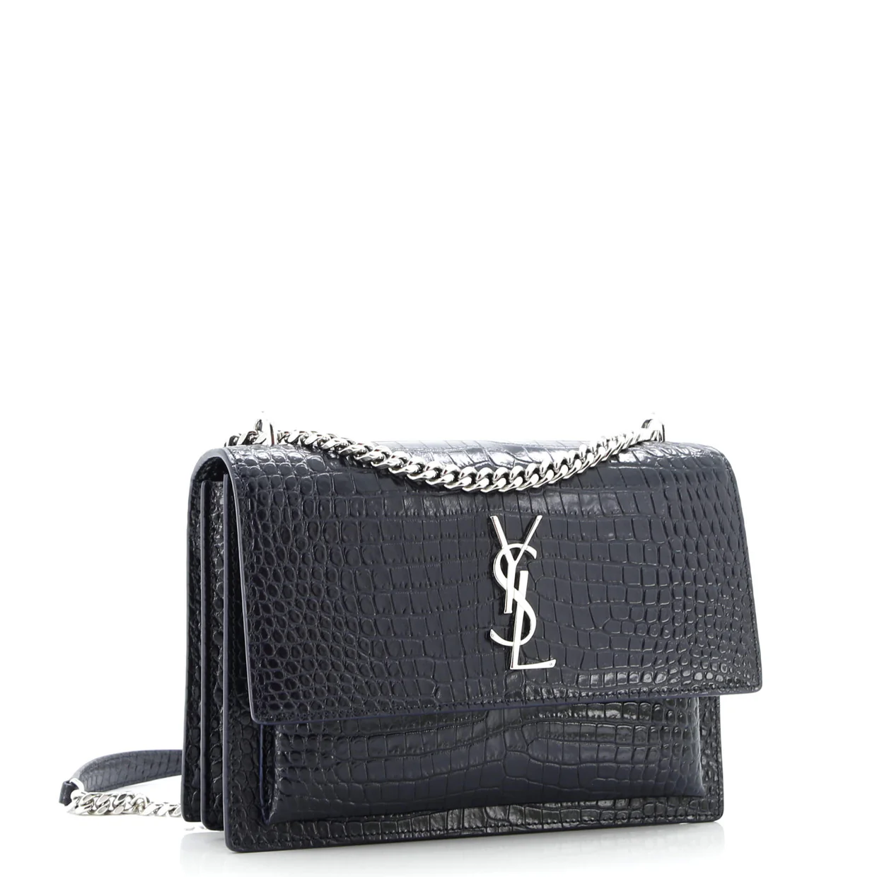 Sunset Crossbody Bag Crocodile Embossed Leather Medium - Deep Luxury