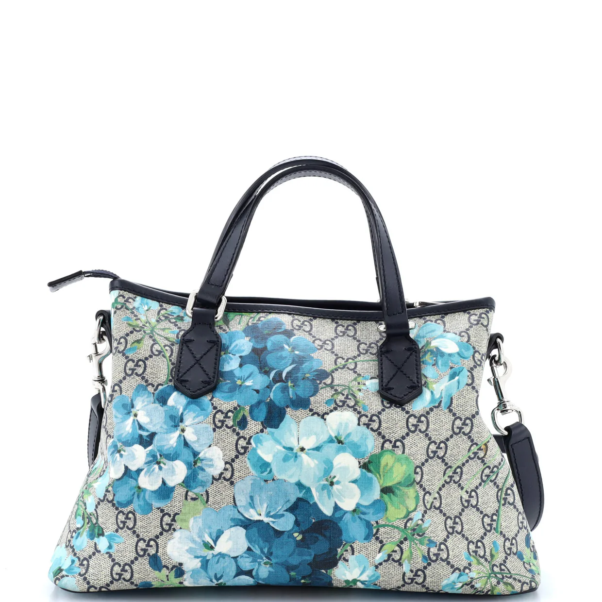 Convertible Zip Tote Blooms Print GG Coated Canvas Medium - Deep Luxury