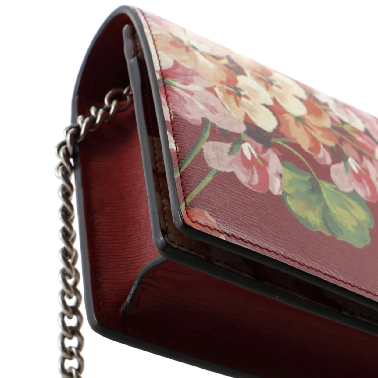Chain Wallet Blooms Print Leather - Deep Luxury
