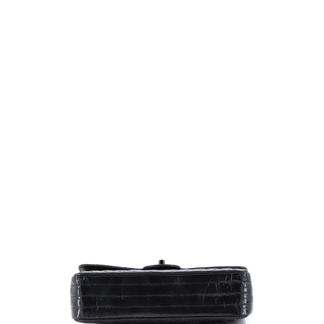 So Black Classic Double Flap Bag Chevron Crinkled Patent Medium - Deep Luxury