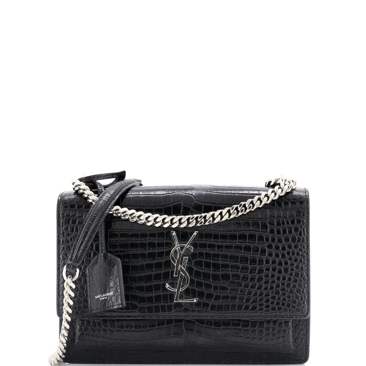 Sunset Crossbody Bag Crocodile Embossed Leather Medium - Deep Luxury