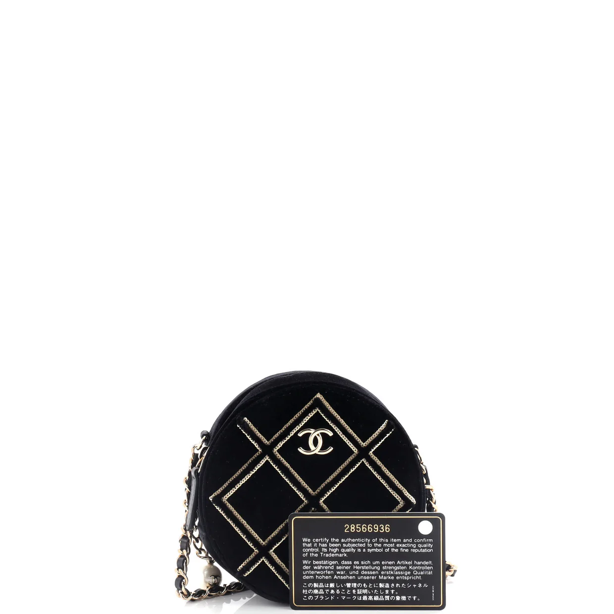 Round Clutch with Chain Quilted Velvet with Sequins - Deep Luxury