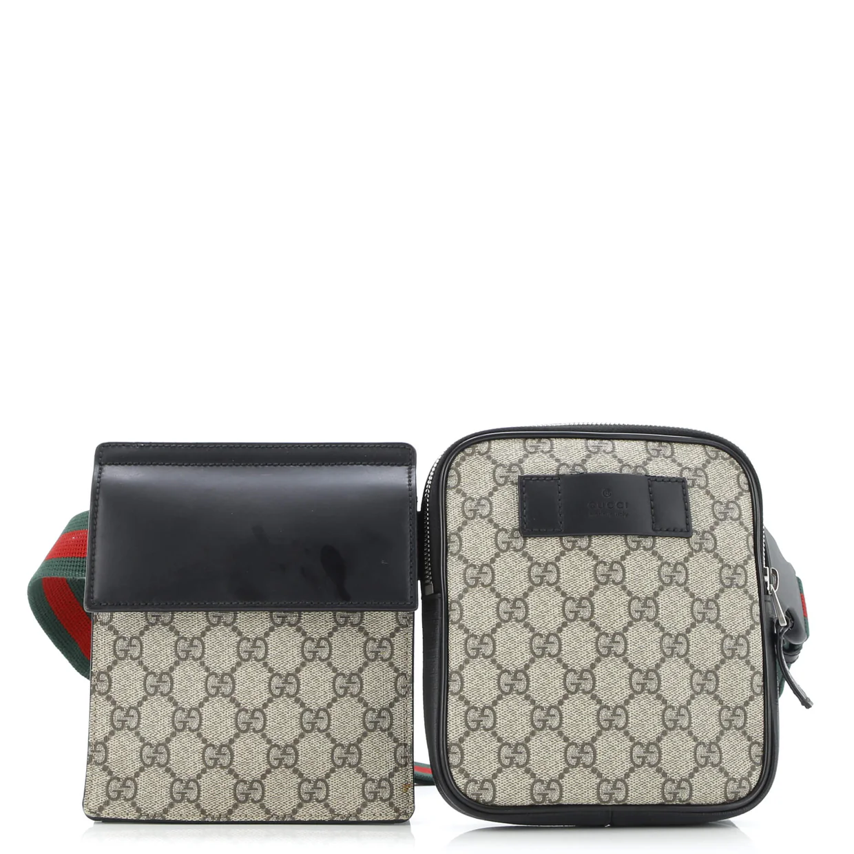 Double Web Belt Bag GG Coated Canvas with Leather - Deep Luxury