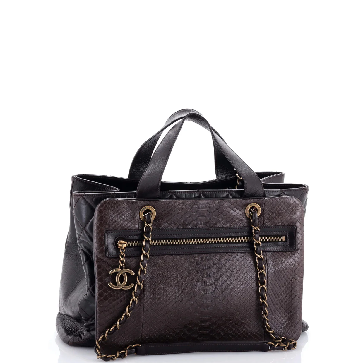 Urban Mix Tote Quilted Glazed Calfskin and Python Medium - Deep Luxury