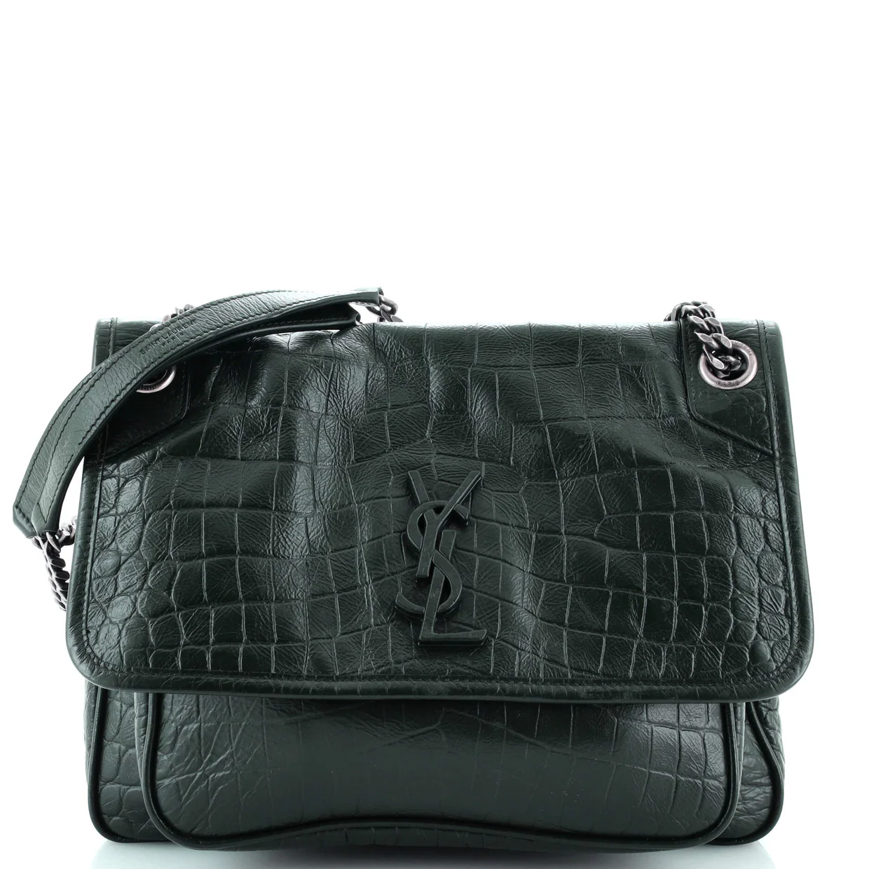 Niki Chain Flap Bag Crocodile Embossed Leather Medium - Deep Luxury