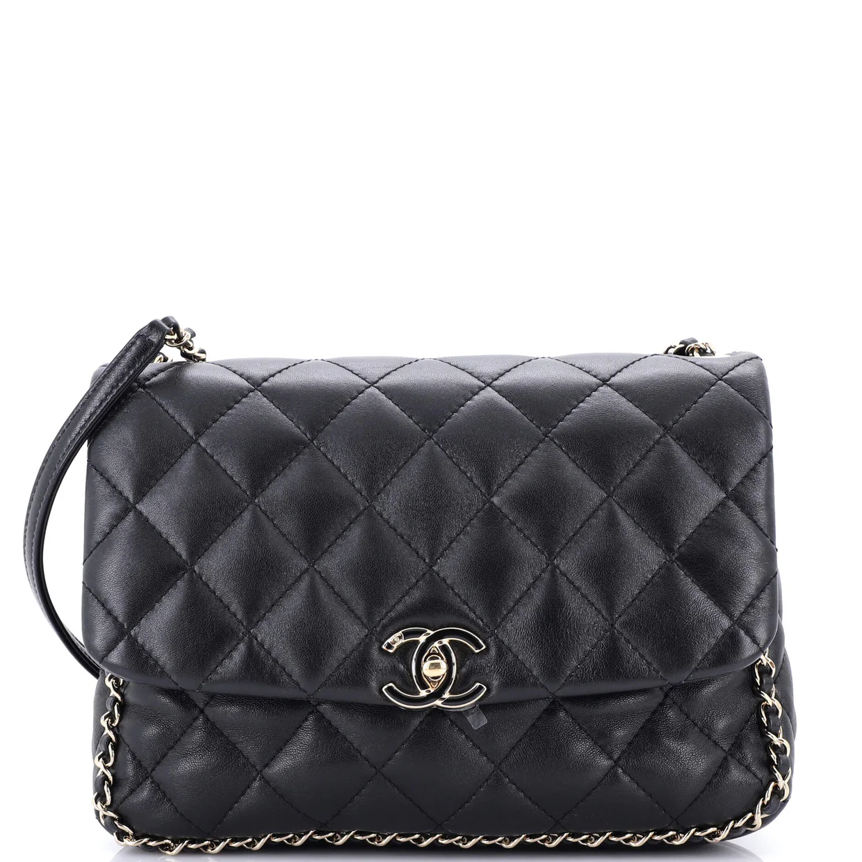 Chain Frame Enamel CC Flap Bag Quilted Lambskin Medium - Deep Luxury