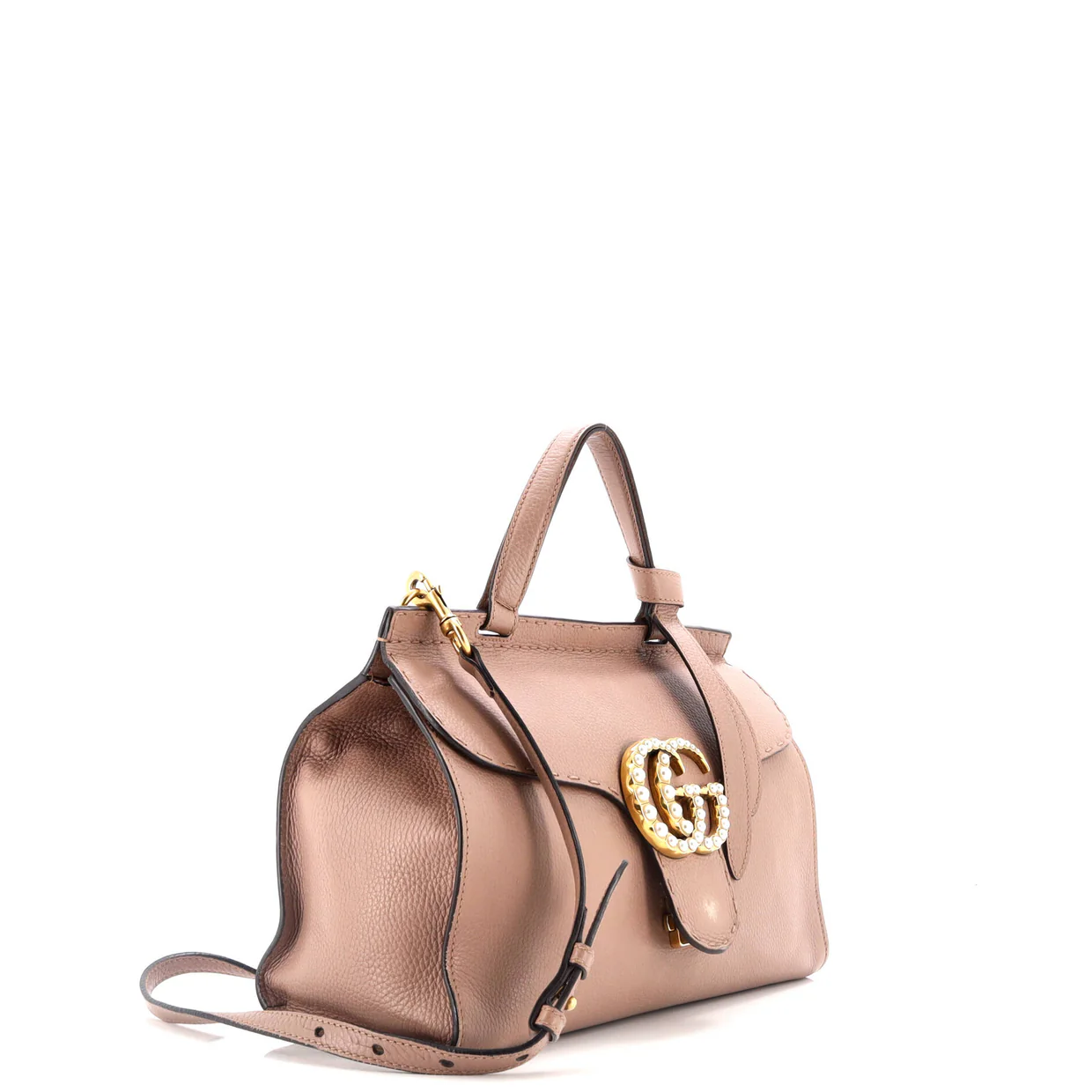 Pearly GG Marmont Top Handle Bag Leather Small - Deep Luxury