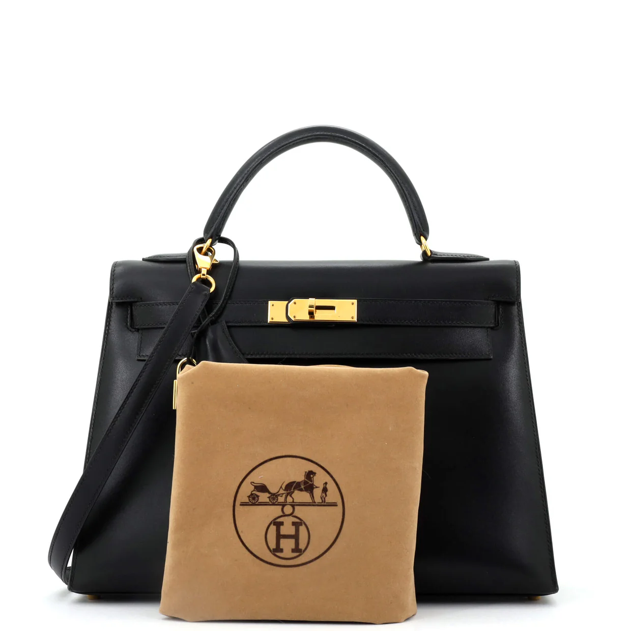 Kelly Handbag Noir Box Calf with Gold Hardware 32 - Deep Luxury